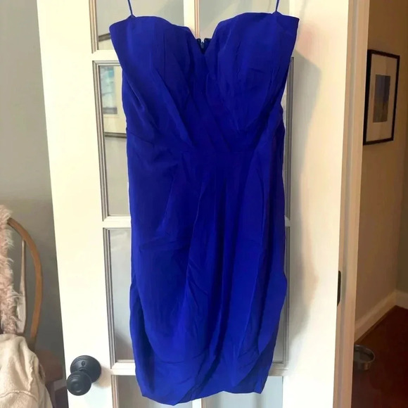 NWT Date Night Dress Yumi Kim Revolve Dodger Blue Strapless Short Silk Dress L - Picture 10 of 11